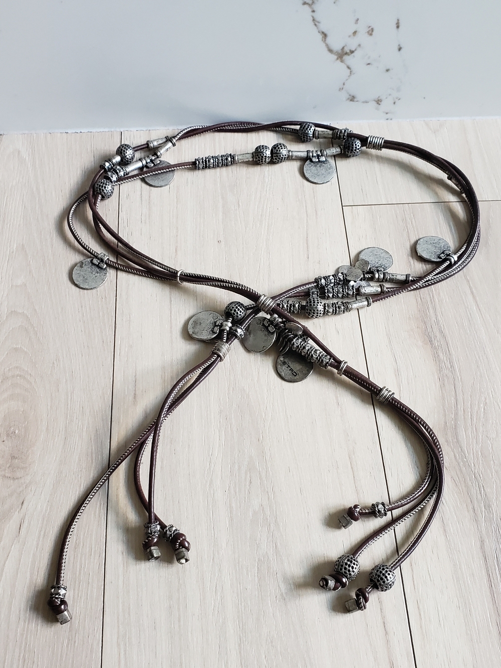 Vintage Etro Italian Multi-Strand Leather Belt Silver Coin Charms Made in Italy
